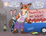 anthro barefoot clothed clothing crossdressing feet female food fur group long_ears male pawpsicle popsicle predator/prey sign size_difference text hyenatig_(artist) disney zootopia emmitt_otterton judy_hopps nick_wilde canid canine fox lagomorph leporid lontra mammal mustelid north_american_river_otter otter rabbit red_fox river_otter true_fox 2017 digital_media_(artwork) english_text