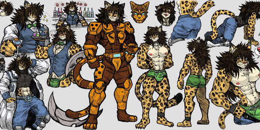 5_fingers abs alcohol anthro armor athletic bar barazoku bartender belt beverage biceps big_muscles blonde_hair blue_eyes bottle bottomwear brown_body brown_fur bulge clothed clothing container crop_top denim denim_bottomwear denim_clothing fangs fingers fully_clothed fur furniture gloves hair handwear headgear helmet heterochromia jeans jockstrap jockstrap_bulge looking_at_viewer machine male manly markings mask muscular muscular_anthro muscular_male navel nipples open_bottomwear open_clothing orange_eyes overalls pants pecs pink_nipples pose rolled_up_sleeves shirt simple_background solo spots standing tan_body tan_fur teeth text thick_thighs tongue topless topwear tuft underwear vein vest wall_(structure) whiskers white_clothing jwbash felid feline jaguar mammal pantherine absurd_res hatching_(art) hi_res shaded sketch_page
