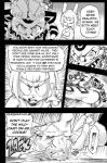 2018 anthro cheetah clothed clothing comic cookie_(furryfight_chronicles) daigaijin dialogue duo english_text exclamation_point felid feline female furryfight_chronicles hair hi_res mammal monochrome nyarai_(furryfight_chronicles) rodent sciurid text tree_squirrel
