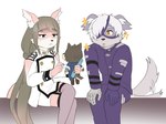 anthro blue_eyes brown_hair doll duo eye_patch eyewear femboy fur grey_body grey_fur hair long_hair male pink_body pink_fur tail tail_motion tailwag voodoo voodoo_doll white_hair chuurow lifewonders tokyo_afterschool_summoners moritaka_(tas) tanetomo_(tas) yoshito_(tas) canid canine canis domestic_dog mammal hi_res