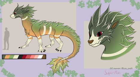 claws feet feral fur green_body green_fur leaf leaves_on_body male nude plant quadruped red_eyes simple_background smile solo tail toe_claws toes mythology dragon hybrid mythological_creature mythological_scalie scalie unknown_species absurd_res digital_media_(artwork) hi_res model_sheet