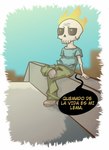 bone male skeleton solo text tomotomo15 mutafukaz_(film) vinz_(mutafukaz) animated_skeleton human mammal undead absurd_res hi_res spanish_text