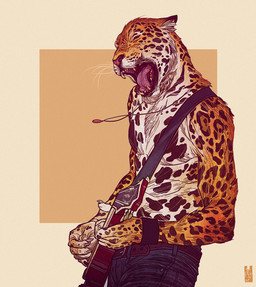 5_fingers anthro belt biped bottomwear brown_body brown_fur claws clothed clothing denim denim_bottomwear denim_clothing electric_guitar eyes_closed fangs fingers fur guitar guitar_pick holding_musical_instrument holding_object jeans jewelry male musical_instrument necklace open_mouth orange_body orange_fur pants playing_guitar playing_music plucked_string_instrument rocking_out side_view simple_background singing solo spots standing string_instrument teeth tongue topless whiskers white_body white_fur nikolaspascal felid leopard mammal pantherine detailed