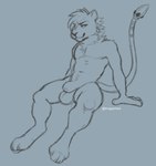 animal_genitalia anthro detached_sheath fully_sheathed genitals high_tech machine male nude paws science_fiction sheath sitting solo tail technology unusual_anatomy unusual_tail kingparked rionach_(character) felid mammal pantherine hi_res monochrome