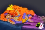 bed blonde_hair clothed clothing cuddling duo ear_piercing facial_hair fangs furniture goatee hair hand_on_belly kissing kissing_neck lying male male/male muscular muscular_male piercing size_difference teeth topless underwear yellow_sclera arkhoverdoc thesheeark sega sonic_the_hedgehog_(series) sonic_underground dingo_(sonic_underground) sleet_(sonic_underground) canid canine canis dingo mammal wolf 3:2