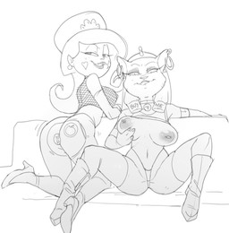 anal anal_penetration anthro armlet armwear bedroom_eyes bell bell_collar big_breasts bite biting_lip boots bottomwear breast_grab breasts butt buttplug buttplug_in_ass buttplug_insertion clothed clothing collar duo ear_piercing ear_ring elbow_gloves eyeshadow female fishnet_clothing fishnet_topwear footwear furniture gloves hand_on_breast handwear headdress heart_symbol high_heels hoop_ear_ring legwear lips looking_at_viewer makeup narrowed_eyes nipple_piercing nipples object_in_ass on_sofa pants pasties penetration piercing plug_(sex_toy) plug_insertion presenting presenting_hindquarters prostitution raised_clothing raised_topwear ring_piercing seductive sex_toy sex_toy_in_ass sex_toy_insertion shoes side_boob sofa spread_legs spreading streetwear text thigh_highs thong topwear torn_bottomwear torn_clothing torn_pants turning_around underwear dbaru cartoon_network disney disney's_aladdin the_grim_adventures_of_billy_and_mandy eris_(tgaobam) mirage_(disney) domestic_cat felid feline felis human mammal 2025 crossover english_text hi_res monochrome