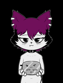4_fingers anthro appliance blush cat_smile collar collar_only collarbone convenient_censorship dark_humor ear_piercing ear_ring facial_piercing female fingers hair imminent_death kitchen_appliance lip_piercing lip_ring looking_at_viewer navel nude pear-shaped_figure piercing purple_hair ring_piercing smile solo suicidal suicidal_ideation text toaster wide_hips e254e veronica_(e254e) domestic_cat felid feline felis mammal absurd_res english_text hi_res