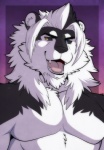 anthro black_body black_fur black_sclera ear_piercing fur gauged_ear heterochromia male nude piercing solo teeth tongue white_body white_fur aluminemsiren 12 felid lion mammal pantherine black_and_white monochrome