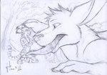 anthro bodily_fluids drooling duo eye_contact forest kneeling licking looking_at_another macro male male/male micro nude open_mouth oral plant saliva size_difference tail teeth tongue tongue_out touching_face tree hufnaar solaxe_(artist) felid kangaroo macropod mammal marsupial pantherine tiger sketch