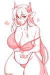 anthro big_breasts bikini breasts cleavage clothed clothing eyelashes female front_view hair heart_symbol horn long_hair solo standing swimwear thick_thighs two-piece_swimsuit littlesheep bovid bovine cattle mammal 2023 hi_res sketch