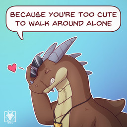 eyewear feral gradient_background heart_symbol male open_mouth scar simple_background solo speech_bubble sunglasses text n1k0 angels_with_scaly_wings mythology bryce_(angels_with_scaly_wings) dragon mythological_creature mythological_scalie scalie wingless_dragon english_text hi_res