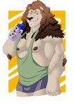 anthro biped bottomwear bulge clothed clothing fluffy looking_at_viewer male male_anthro mane muscular nipples pecs shirt shorts smile tail tail_tuft tank_top topwear tuft matt-stewam leolex felid lion mammal pantherine absurd_res hi_res