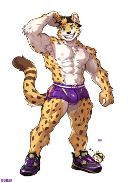 abs anthro backwards_baseball_cap backwards_hat baseball_cap biceps bulge clothed clothing footwear fur green_eyes grin hair hat headgear headwear male markings multicolored_body multicolored_fur muscular muscular_male nipples pecs shoes simple_background smile sneakers solo spots spotted_body spotted_fur standing tail two_tone_body two_tone_fur underwear underwear_only white_background yellow_body yellow_fur kumak71395 felid leopard mammal pantherine hi_res