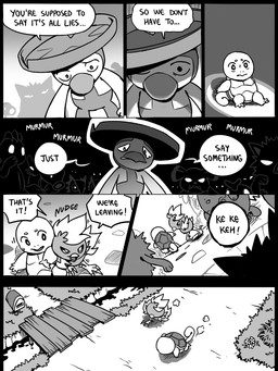 7_panel_comic ambiguous_gender anthro beak biped black_eyes black_text bodily_fluids dialogue ellipsis exclamation_point eyebrows feet feral flower grass group looking_at_another looking_back lying mailbox motion_lines mouth_closed on_back on_ground open_mouth paws plant pupils running shadow shell sound_effects speech_bubble standing sweat sweatdrop tail talking_to_another talons tears text toes water white_pupils white_sclera white_text window wings flavia-elric nintendo pokemon pokemon_mystery_dungeon spike_chunsoft bayani_(yapc) reina_(yapc) azumarill bellsprout caterpie generation_1_pokemon generation_2_pokemon generation_3_pokemon gengar kecleon lombre machop mankey persian_(pokemon) pokemon_(species) snubbull squirtle torchic 2026 3:4 comic english_text monochrome female_(lore) male_(lore)