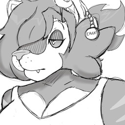 anthro big_breasts breasts clothed clothing female simple_background solo text topwear tuft madameeclipse nintendo pokemon caveat_(geckonori) felid generation_4_pokemon luxio luxray mammal pokemon_(species) 1:1 bust_portrait digital_media_(artwork) english_text hi_res portrait