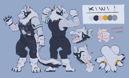 accessory anthro digit_ring digitigrade feet flag fur jewelry machine male male/male nipples piercing solo text toes white_body white_fur anonymous_artist kiwi_(blackkiwi) protogen absurd_res english_text hi_res