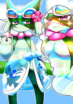 3_fingers anthro breasts claws drinking_straw eyewear eyewear_on_head female finger_claws fingers flower_(anatomy) flower_accessory food fruit holowear_(pokemon) looking_aside mask pecha_berry pink_eyes pink_nose plant pokemon_berry solo sunglasses sunglasses_on_head thought_bubble wearing_sunglasses meowscaradameow nintendo pokemon pokemon_unite beach_style_meowscarada generation_9_pokemon meowscarada pokemon_(species) 2026 hi_res