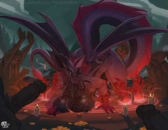 2_penises animal_genitalia animal_penis anthro areola arm_grab ass_up balls bedroom_eyes big_breasts big_nipples big_penis blue_eyes breasts candle claws clothing coin cultist curved_horn detailed_background disembodied_hand erection eyelashes finger_claws fingers forest forest_background freckled_chest freckled_shoulders freckles from_front_position genitals glowing glowing_runes gold_(metal) gold_coin group gynomorph gynomorph_anthro hemipenes horn humanoid_genitalia humanoid_penis intersex intersex_anthro jack-o'_pose jewelry leg_grab long_eyelashes long_tail long_tongue looking_at_another looking_at_butt looking_at_viewer lying male membrane_(anatomy) membranous_wings multi_genitalia multi_penis narrowed_eyes nature nature_background necklace night nipple_piercing nipples non-mammal_breasts non-mammal_nipples nude nude_anthro nude_gynomorph nude_intersex on_front penile penis piercing plant portal pose purple_body raised_arm robe robe_only scale_freckles scales seducing_viewer seductive sharp_teeth sky skyscape smile solo_focus spade_tail summer summoning summoning_circle surrounded surrounded_by_penises tail teeth text thigh_grab tongue tongue_out tree vein veiny_penis wide_hips wings mrwhitebear mythology background_character violet_(femtoampere) dragon human mammal mythological_creature mythological_scalie scalie 2025 absurd_res digital_media_(artwork) hi_res url