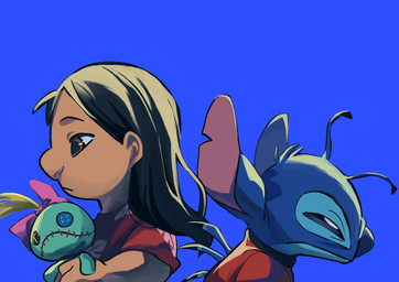 ambiguous_gender angry antennae_(anatomy) anthro back_spines black_eyes black_hair blue_body blue_fur blue_nose brown_body brown_eyes brown_skin button_(fastener) button_eyes clothing doll duo female fur hair long_ears looking_away looking_down looking_forward no_sclera pink_bow pink_inner_ear red_clothing red_shirt red_topwear sewn_mouth shirt simple_background spacesuit text topwear zunda_d2002 disney lilo_and_stitch lilo_pelekai scrump stitch_(lilo_and_stitch) alien experiment_(lilo_and_stitch) human mammal 2025 digital_drawing_(artwork) digital_media_(artwork) hi_res japanese_description male_(lore)