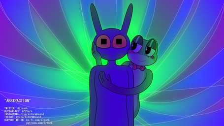 abstract_background anthro blush blush_stickers bow_tie cheek_to_cheek dazed duo featureless_chest female green_body half-closed_eyes hand_on_cheek hand_on_chest hug hugging_another hugging_from_behind male male/female narrowed_eyes nude o_o pie_cut_eyes pupils purple_body smile square_pupils text wide_eyed yellow_sclera zzsark glitch_productions the_amazing_digital_circus jax_(tadc) ribbit_(tadc) amphibian frog lagomorph leporid mammal rabbit 16:9 2025 4k absurd_res english_text hi_res widescreen