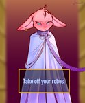 anthro blue_eyes blush chained_up clothed clothing dialogue fur looking_at_viewer male pink_body pink_fur robe slave solo text text_box jarnqk a_link_to_the_past nintendo the_legend_of_zelda link_(rabbit_form) lagomorph leporid mammal rabbit 2022 absurd_res digital_media_(artwork) english_text hi_res shaded