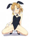 bare_shoulders black_clothing black_footwear black_high_heels blonde_hair blue_eyes blush bodily_fluids bulge bunny_costume clothed clothing costume crossdressing crouching cum detailed_bulge erection erection_under_clothing fake_ears fake_rabbit_ears femboy footwear genital_fluids genital_outline hair heart_eyes heart_symbol high_heels humanoid_pointy_ears leotard looking_at_viewer male not_furry penis_outline pointy_ears pumps scut_tail shoes short_tail smile solo tail broccoholic nintendo the_legend_of_zelda link humanoid hylian 2017