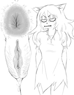 angry anthro anus_close-up anus_focus biped bodily_fluids clitoral_hood clitoris clothing dress dripping_vulva ears_aside female genital_fluids genital_focus genitals hair hairy jewelry long_hair necklace pubes solo standing vaginal_fluids vulva vulva_focus valavari catwitch_(xarop77) domestic_cat felid feline felis mammal 2026 absurd_res black_and_white digital_media_(artwork) hi_res monochrome