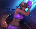 abs anthro athletic athletic_anthro athletic_female athletic_wear audience black_nose bottomwear boxing_gloves bra braided_hair breasts brown_body brown_fur brown_hair cleavage clothed clothing crowd female fighting_ring fur green_eyes group hair handwear inner_ear_fluff long_hair looking_at_viewer midriff muscular muscular_female navel shorts solo sports_bra tuft underwear noisykoala tani_rinkan canid canine canis mammal wolf 2022 absurd_res hi_res signature