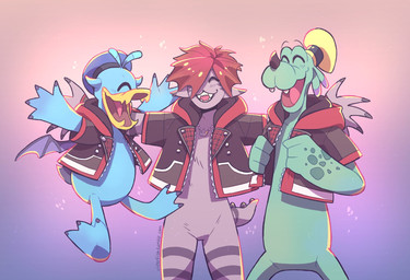 anthro barefoot blush bottomless clothed clothing eyes_closed fangs featureless_crotch feet fur group happy hat headgear headwear horn jacket male open_mouth sharp_teeth smile standing teeth tongue topwear wings viiperfish disney kingdom_hearts kingdom_hearts_3 monsters_inc pixar square_enix donald_duck goofy_(disney) monster_sora_(character) sora_(kingdom_hearts) anatid anseriform avian bird canid canine canis cyclops domestic_dog duck felid mammal monster hi_res