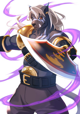 abs anthro armor bare_chest black_body black_fur fur greatsword hair male melee_weapon muscular muscular_anthro muscular_male pauldron pecs red_eyes solo sword tusks weapon white_hair kouga0225 bandai_namco digimon digimon_beatbreak digimon_(species) murasamemon absurd_res hi_res