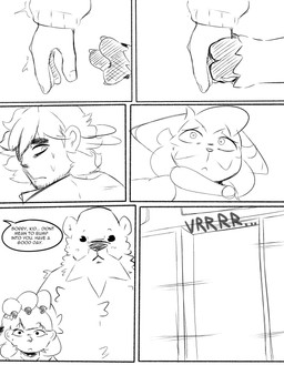 anthro automatic_door bodily_fluids clothing dialogue door duo female hand_holding hand_on_head looking_back looking_up male nervous shaking sweat sweatdrop talking_to_another text worried spicykiwi nintendo pokemon thomas_(spicykiwi) tulip_(spicykiwi) beartic floragato generation_5_pokemon generation_9_pokemon human mammal pokemon_(species) absurd_res comic english_text hi_res monochrome story