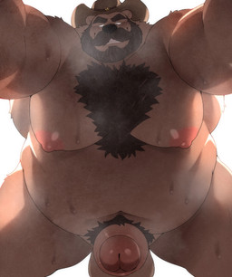 anthro arm_hair aroused aroused_face aroused_male aroused_smile backlighting balls barazoku beard bedroom_eyes beer_belly belly belly_hair belly_tuft biceps big_balls big_belly big_muscles big_pecs big_penis bodily_fluids body_hair breath brown_beard brown_body brown_chest_hair brown_clothing brown_eyebrows brown_facial_hair brown_fur brown_hair brown_hat brown_headwear brown_mustache brown_pubes brown_sideburns chest_hair chest_tuft clothing cocky cocky_grin cowboy cowboy_hat cowboy_hat_only dominant dominant_anthro dominant_male domination/submission erection eyebrows facial_hair flirting flirting_look flirting_with_viewer fur genitals grin grinning_at_viewer hair happy_trail hat hat_only headgear headgear_only headwear headwear_only imminent_anal imminent_sex intimidation inviting inviting_to_sex inviting_viewer leg_hair light looking_at_viewer looking_down looking_down_at_viewer looming looming_over low-angle_view male manly mature_anthro mature_male menacing_aura menancing mostly_nude mostly_nude_anthro mostly_nude_male musclegut muscular muscular_anthro muscular_arms muscular_male muscular_thighs musk musky_balls musky_body musky_penis mustache narrowed_eyes nipples offering_sex offering_to_viewer overweight overweight_anthro overweight_male pecs penis presenting presenting_balls presenting_belly presenting_body presenting_pecs presenting_penis pubes seducing_viewer seductive shadow sheriff sheriff_badge sheriff_hat showing_off_muscles sideburns simple_background smile smiling_at_viewer smirk smirking_at_viewer smirking_dom solo sweat sweatdrop sweaty_arms sweaty_belly sweaty_body sweaty_chest sweaty_face sweaty_legs thick_arms thick_eyebrows thick_thighs tough_guy tuft white_background whitebeast20 scruffy_(scruffybeast) bear mammal ursine hi_res lighting