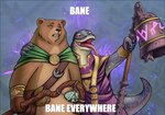 anthro arm_around_shoulders bell bodily_fluids cloak clothed clothing drooling duo female fur male open_mouth saliva scales staff tongue tongue_out andrew_gostevanos armello league_of_geeks sana_(armello) volodar bear komodo_dragon lizard mammal monitor_lizard reptile scalie hi_res meme