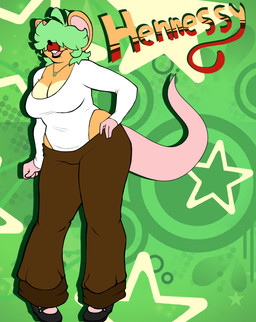 anthro big_breasts bodysuit bottomwear breasts cleavage clothed clothing costume curvy_figure exposed_hips female footwear hair hair_over_eye hand_on_hip happy jewelry long_sleeves low-rise_pants necklace oversized_bottomwear oversized_clothing oversized_pants overweight overweight_anthro overweight_female pants rat_tail sassy shoes skinsuit smile solo tail thick_thighs tight_clothing wide_hips hennessy-the-rat hennessy_(hennessy-the-rat) mammal murid murine rat rodent absurd_res hi_res