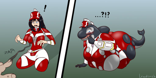 5_fingers anthro before_and_after blue_eyes bodily_fluids bottomwear breast_expansion breasts clothing crying embarrassed exclamation_point expansion female fingers forced forced_transformation human_to_anthro humiliation looking_down offscreen_character open_mouth overweight question_mark red_bottomwear red_clothing red_topwear sharp_teeth simple_background solo species_transformation tears teeth topwear torn_clothing transformation weight_gain lewdsmith my_hero_academia yui_kodai aquatic cetacean dolphin human mammal oceanic_dolphin orca toothed_whale 2021 2:1 absurd_res hi_res