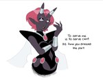 2_horns breasts clothed clothing cutout eyeshadow female horn horn_jewelry horn_ring jewelry lips makeup navel_cutout not_furry ring_(jewelry) solo teeth kianamai pretty_pretty_please_i_don't_want_to_be_a_magical_girl lady_devoid horned_humanoid humanoid hi_res