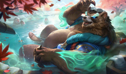 anthro belly blue_eyes bottomless brown_body brown_fur clothed clothing erection fur genitals glans hot_spring looking_at_viewer male male/male musclegut muscular muscular_anthro muscular_male navel nude nude_anthro nude_male overweight overweight_anthro overweight_male partially_submerged pecs penile penis smile smiling_at_viewer solo water cryingfatcat league_of_legends riot_games tencent volibear bear mammal ursine hi_res