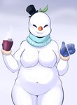 belly big_breasts breasts carrot clothing container cup female food gloves handwear hat headgear headwear mostly_nude navel not_furry plant scarf slightly_chubby smile snow snowman solo vegetable meganemausu elemental_creature elemental_humanoid humanoid mineral_fauna mineral_humanoid snow_creature snow_humanoid 2014 absurd_res hi_res