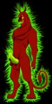 anthro anthrofied bodily_fluids erection fur genital_fluids genitals green_penis male penis precum red_body red_eyes red_fur solo tail tongue yellow_tongue glacierk all_dogs_go_to_heaven don_bluth red_(all_dogs_go_to_heaven) demon felid mammal hi_res