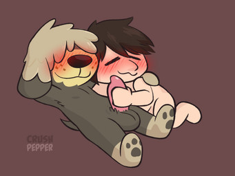 anthro arm_around_shoulder balls bangs blush blush_lines covered_eyes duo floppy_ears genitals handjob interspecies lying male male/male nipples nude on_back pawpads paws penile penis pink_penis sex simple_background crushpepper animal_crossing nintendo shep_(animal_crossing) villager_(animal_crossing) canid canine canis domestic_dog herding_dog human mammal pastoral_dog sheepdog
