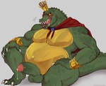 anthro balls belly bodily_fluids cape clothing crown dripping erection foreskin genital_fluids genitals girthy gold_(metal) green_body headgear humanoid_genitalia humanoid_penis king male musclegut muscular penis precum precum_drip royalty slightly_chubby solo unposturedfile donkey_kong_(series) nintendo king_k._rool crocodile crocodilian reptile scalie hi_res sketch