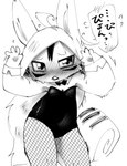 anthro blush bodily_fluids bow_tie breasts bunny_costume clothing costume cuff_links dialogue embarrassed facial_markings female fluffy fluffy_tail fur hair head_markings legwear long_hair looking_at_viewer markings slightly_chubby slightly_chubby_anthro slightly_chubby_female small_breasts solo stockings sweat tail text young young_anthro doneru mizett_(doneru) flying_squirrel mammal rodent sciurid black_and_white hi_res japanese_text monochrome sketch translated adult_(lore)