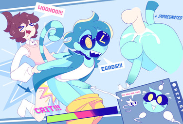 >_< anal anal_orgasm anal_penetration arm_grab balls big_penis blush bodily_fluids bottomwear bottomwear_down clothed clothing cum cum_in_ass cum_inside cumshot dialogue ejaculation eyes_closed eyewear flying_sweatdrops footwear foreskin gameplay_mechanics genital_fluids genitals glasses hands-free happy happy_sex human_on_humanoid human_penetrating human_penetrating_humanoid humanoid_genitalia humanoid_penetrated humanoid_penis impregnation internal internal_anal interspecies male male/male male_penetrated male_penetrating male_penetrating_male open_:3 orgasm ovum ovum_with_face pants pants_down partially_clothed partially_retracted_foreskin penetration penile penile_penetration penis penis_in_ass sex smile socks sperm_cell sperm_cell_with_face sweat sweatdrop tail talking_sperm_cell text amaruu claude_(amaruu) dig_(digsaw) animal_humanoid chameleon_humanoid human humanoid lizard_humanoid mammal reptile reptile_humanoid scalie scalie_humanoid 2025 english_text hi_res