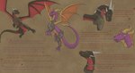 armor black_body black_scales dialogue duo feet female feral flying horn jewelry male multi_horn necklace purple_body purple_scales scales sign tail text wings apollyondragon activision mythology spyro_the_dragon cynder spyro dragon mythological_creature mythological_scalie scalie 2023 comic digital_drawing_(artwork) digital_media_(artwork) english_text hi_res