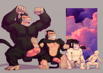 anthro balls biped black_body black_fur brown_body brown_fur erection feet flaccid foreskin fur genitals hair half-erect humanoid_genitalia humanoid_penis male muscular muscular_anthro muscular_male nude open_mouth partially_retracted_foreskin penis prehensile_feet pubes red_eyes simple_background solo toes transformation unretracted_foreskin seyrmo dragon_ball dragon_ball_z alien haplorhine humanoid mammal monkey oozaru primate 2018 hi_res