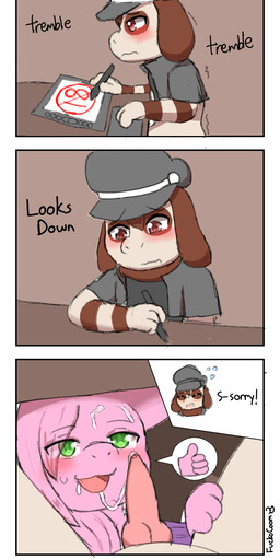 animal_genitalia apology blush dialogue drawing_tablet duo erection fellatio femboy furniture genitals green_eyes male male/male oral penile penis sex table text fokkorev nintendo pokemon flin_(fokkorev) kye_(fokkorev) generation_1_pokemon generation_2_pokemon legendary_pokemon mew_(pokemon) pokemon_(species) smeargle comic english_text hi_res
