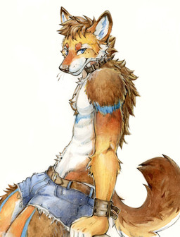 anthro back_tuft blue_body blue_bottomwear blue_clothing blue_eyes blue_fur blue_pants bottomwear brown_body brown_fur brown_hair cheek_tuft chest_tuft closed_smile clothed clothing facial_tuft fur glistening glistening_eyes hair hotpants looking_at_viewer male mouth_closed multicolored_body multicolored_fur orange_body orange_fur pants short_hair shorts side_view simple_background smile solo topless tuft unsigned white_background white_body white_fur akatan_art canid canine fox mammal hi_res painting_(artwork) portrait three-quarter_portrait traditional_media_(artwork) traditional_painting_(artwork) traditional_watercolor_(artwork) watercolor_(artwork)