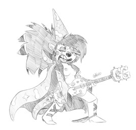 4_fingers alternate_costume anthro bass_guitar big_hair biped black_nose boots breasts cloak clothed clothed_anthro clothed_female clothing clothing_around_one_leg cosplay eyebrows eyelashes eyes_closed eyeshadow female fingers footwear guitar hair hat headgear headwear holding_bass holding_guitar holding_musical_instrument holding_object makeup musical_instrument nipples panties panties_around_one_leg panties_down partially_clothed philtrum playing_guitar playing_music plucked_string_instrument quill_hair shoes simple_background solo string_instrument text tongue tongue_out underwear underwear_around_one_leg underwear_down violin_bass white_background gaylord_dicksuck_(artist) illumination_entertainment nickelodeon sing_(movie) spongebob_squarepants ash_(sing) crested_porcupine mammal old_world_porcupine porcupine rodent artist_name black_and_white crossover monochrome