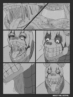anthro bodily_fluids corpse machine macro male micro saliva saliva_string size_difference solo swallowing taste_buds teeth tongue tongue_out vore nastybluepal five_nights_at_freddy's five_nights_at_freddy's_3 scottgames springtrap_(fnaf) animatronic humanoid lagomorph leporid mammal rabbit robot 3:4 absurd_res comic digital_media_(artwork) hi_res monochrome