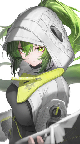 breasts clothing female green_eyes green_hair hair hair_between_eyes hood jacket long_hair looking_at_viewer medium_breasts ponytail simple_background smile solo tail topwear white_background ozeu354 arknights arknights_endfield hypergryph studio_montagne fluorite_(arknights) animal_humanoid humanoid reptile reptile_humanoid scalie scalie_humanoid snake_humanoid hi_res